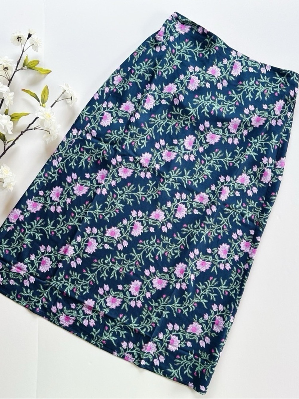 NEW J.Crew Factory Printed Bias Slip Skirt & Top Set Antique Navy Vintage Floral - Picture 10 of 12